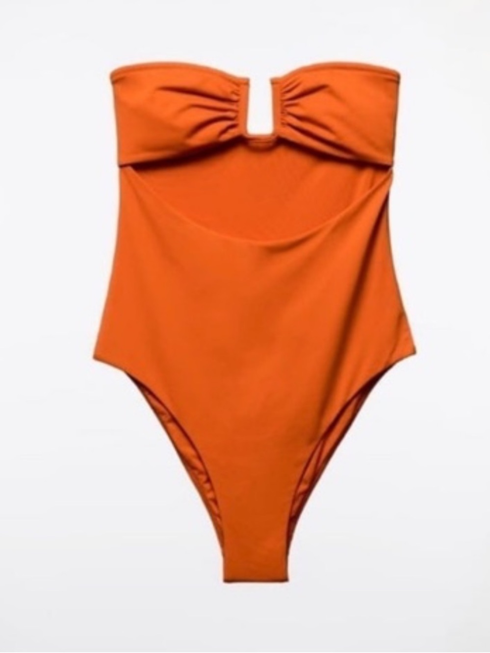 Zara Orange Strapless Twist-Front One-Piece Large L